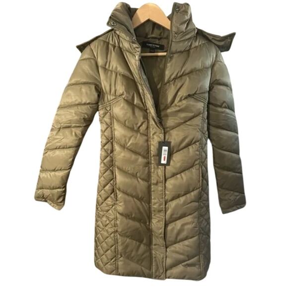 NWT Kenneth Cole Women's Hooded puffer coat jacket Olive M Faux-Fur trim quilted - Picture 1 of 2